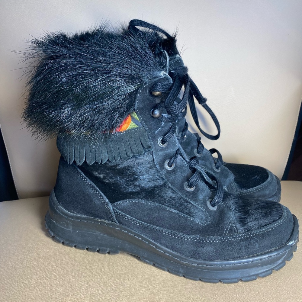 WINNA OSCAR ITALY GOAT FUR LEATHER PONY Hair Laced Boots~39